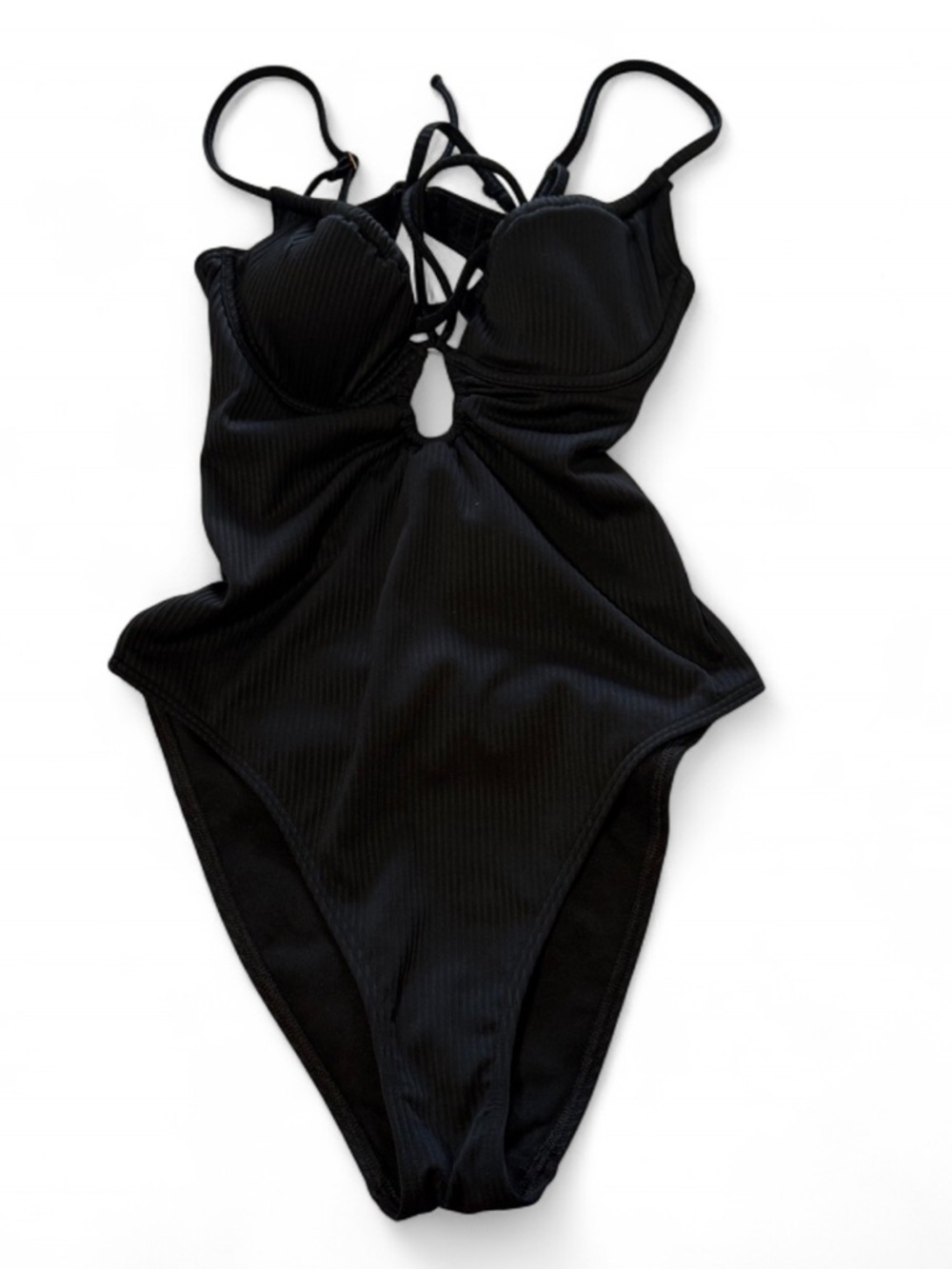 Hollister Black Ribbed Bandeau One-Piece